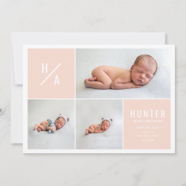 Multi photo modern geometric birth announcement (Front)