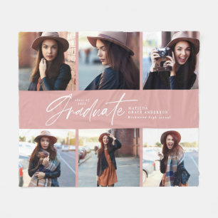 Multi photo modern girly pink script graduation fleece blanket