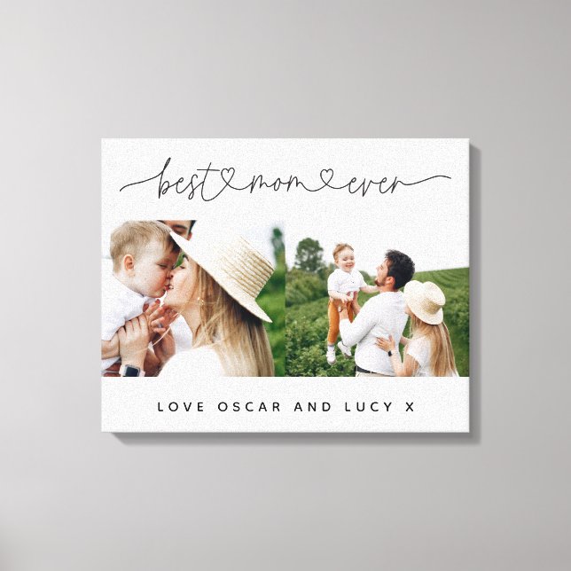 Multi photo modern script typography best mum  canvas print (Front)
