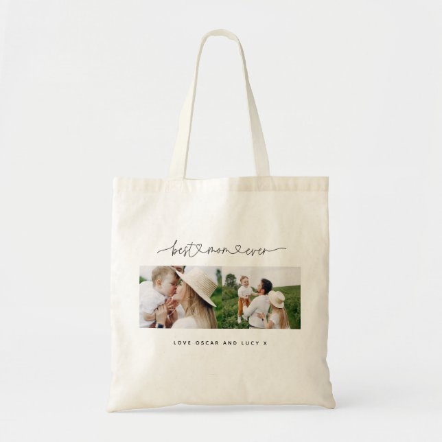 Multi photo modern script typography best mum pape tote bag (Front)