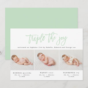 Multi photo modern triplet birth announcement