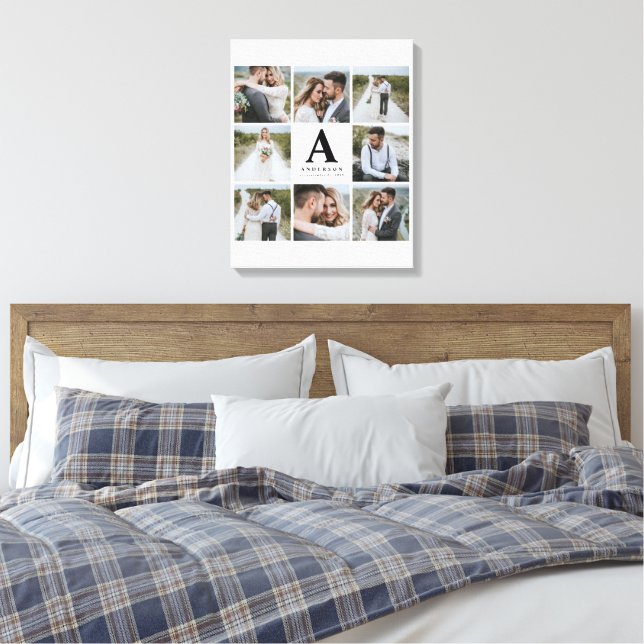 Multi photo monogram wedding family gift canvas print (Insitu(Bedroom))