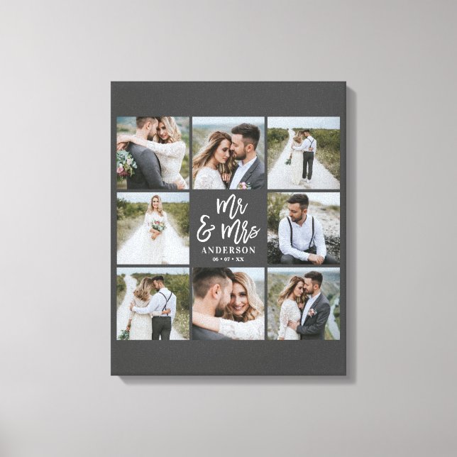 Multi photo monogram wedding family gift canvas print (Front)