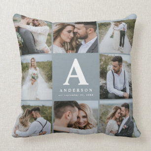 Multi photo monogram wedding family gift cushion