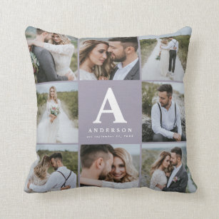 Multi photo monogram wedding family gift cushion