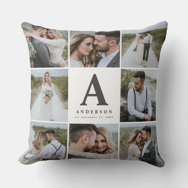 Multi photo monogram wedding family gift cushion (Front)