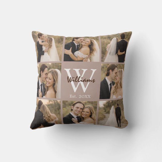 Multi Photo Monogram Wedding Family Gift Custom Cushion (Back)