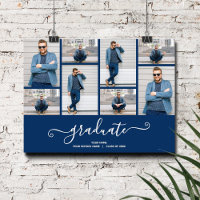Multi Photo Navy Blue Graduation Party Poster