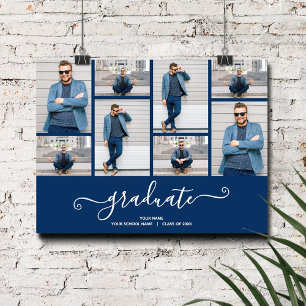 Multi Photo Navy Blue Graduation Party Poster