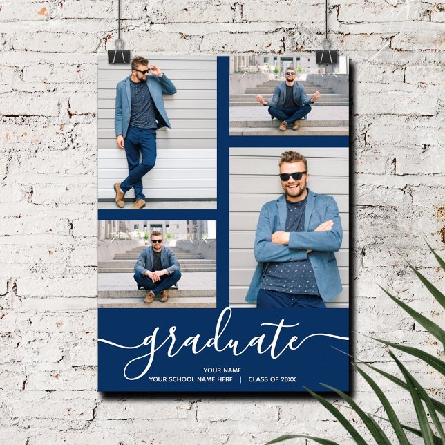 Multi Photo Navy Blue Graduation Party Poster (Multi Photo Navy Blue Graduation Party Poster, INSTANT DOWNLOAD and/or PRINTED)