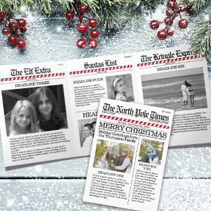 Multi Photo North Pole News Christmas Cute Funny Tri-Fold Holiday Card