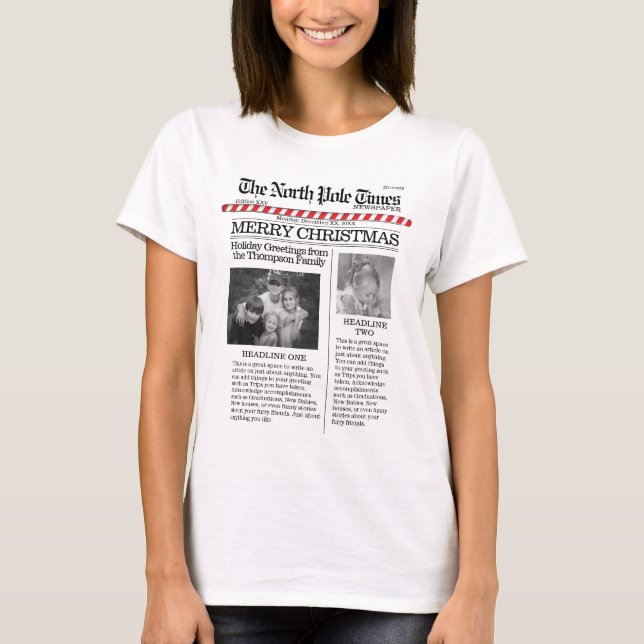 Multi Photo North Pole News Christmas Cute Merry T-Shirt (Front)