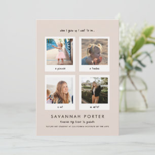 Multi Photo Polaroid Beige Graduation Card