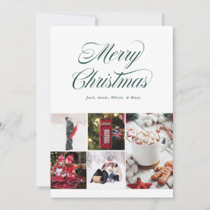 Multi photo Pretty Cursive Green Holiday Card