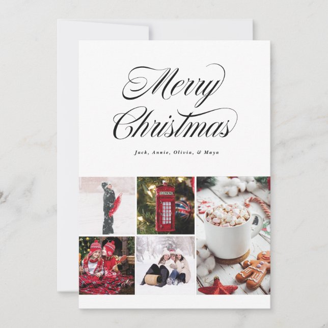 Multi photo Pretty Cursive Holiday Card (Front)