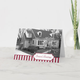 Multi photo red stripe Christmas holiday folded Card