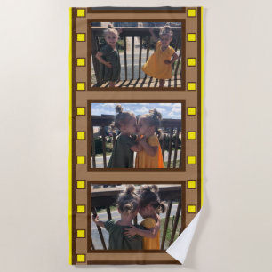 Multi Photo Retro Film Strip Yellow Beach Towel