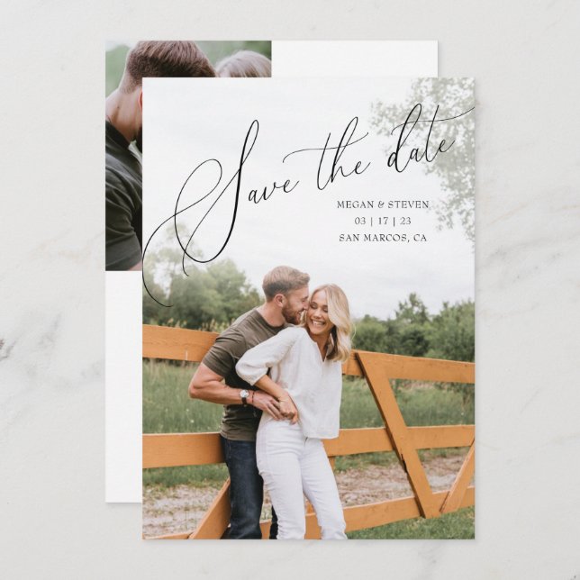 Multi Photo Romantically Scripted Save The Date Invitation (Front/Back)