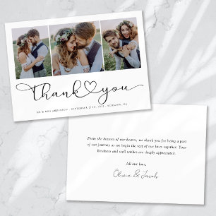 Multi Photo Script with Heart Wedding Photo Thank You Card