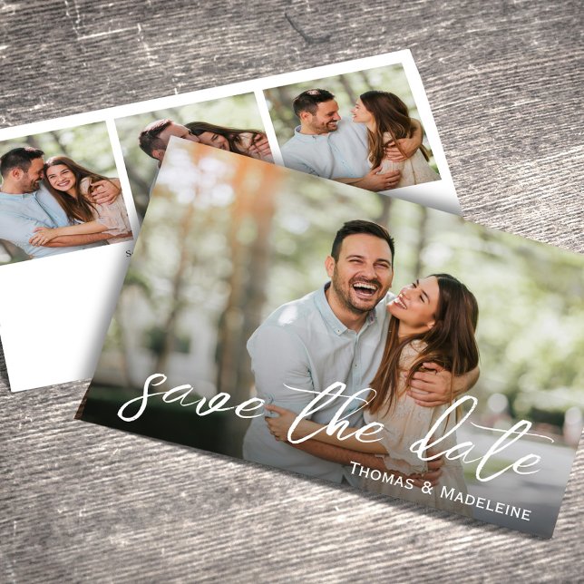 Multi Photo Template Wedding Save the Date (Wedding save-the-date photo card with a scannable QR code. )