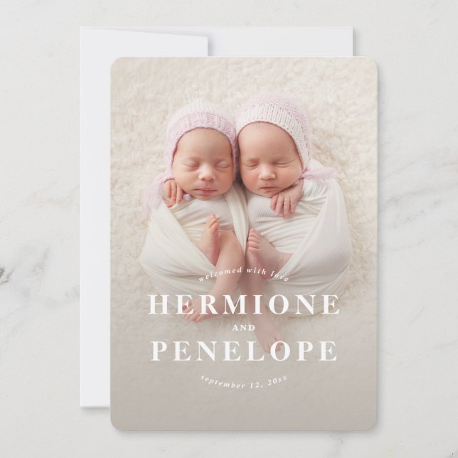 Multi photo twin modern geometric + typographic announcement (Front)