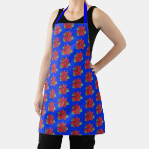 Multi- Poinsettia - Festive Apron - Blue