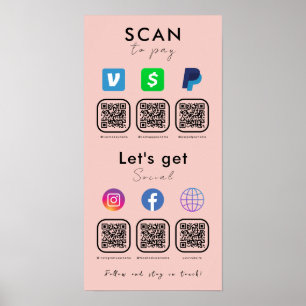 Multi QR Code Connect With Us Scan To Pay Pink Poster