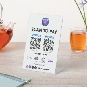 Multi QR Code Payment   White Scan to Pay  Pedestal Sign