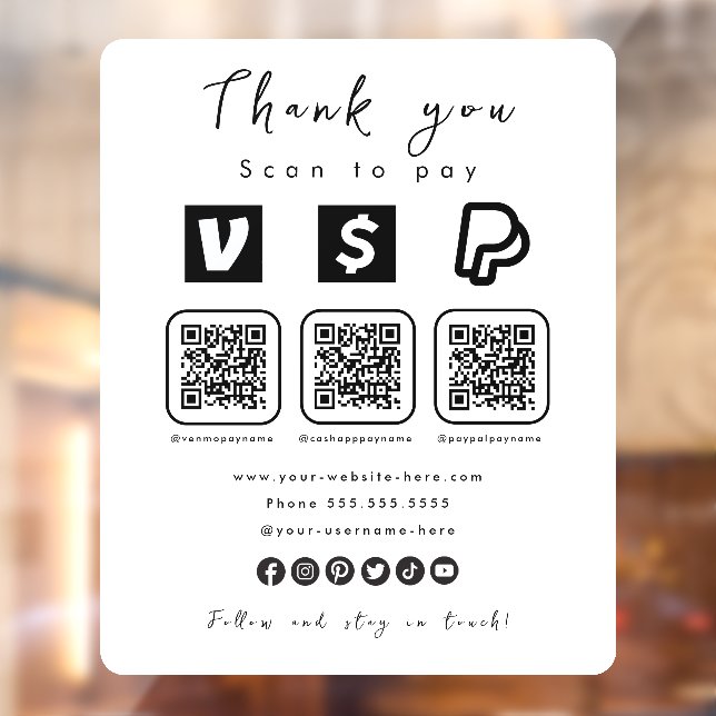 Multi QR Code Paypal Venmo Cash App Modern White (Sheet 2)