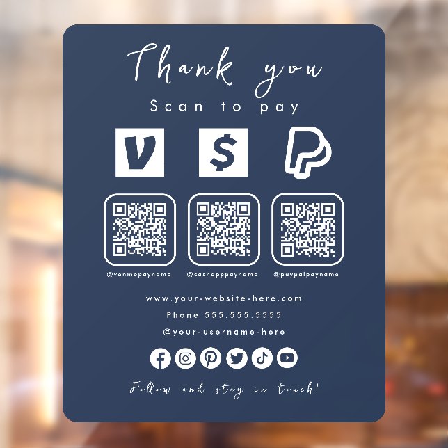 Multi QR Code Paypal Venmo Cash App Navy Blue (Sheet 2)