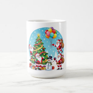 **“Multi-Santa Christmas Fun – 3D Cartoon Transpar Coffee Mug
