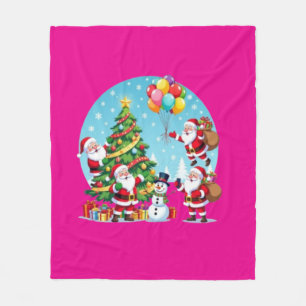 **“Multi-Santa Christmas Fun – 3D Cartoon Transpar Fleece Blanket