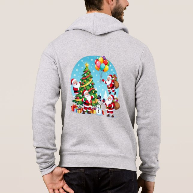 **“Multi-Santa Christmas Fun – 3D Cartoon Transpar Hoodie (Back)