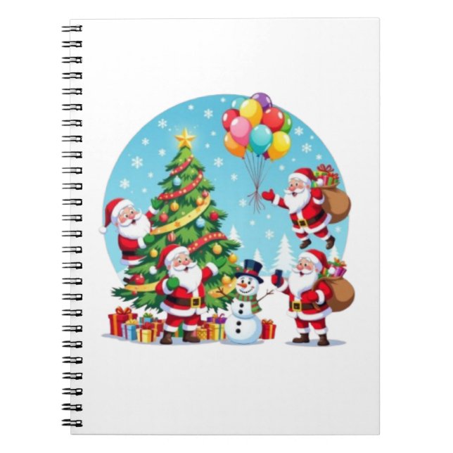 **“Multi-Santa Christmas Fun – 3D Cartoon Transpar Notebook (Front)