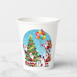 **“Multi-Santa Christmas Fun – 3D Cartoon Transpar Paper Cups