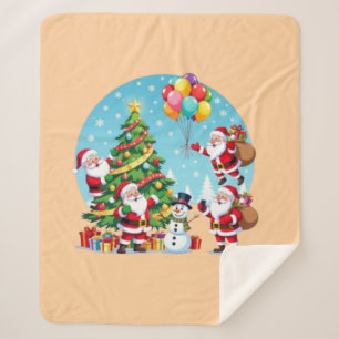 **“Multi-Santa Christmas Fun – 3D Cartoon Transpar Sherpa Blanket