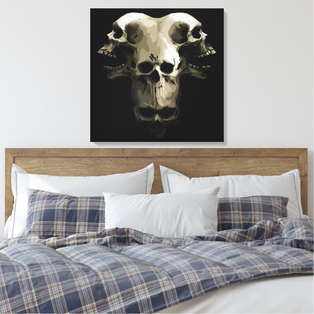 Multi-Skull Fusion Art Canvas Print (Insitu(Bedroom))