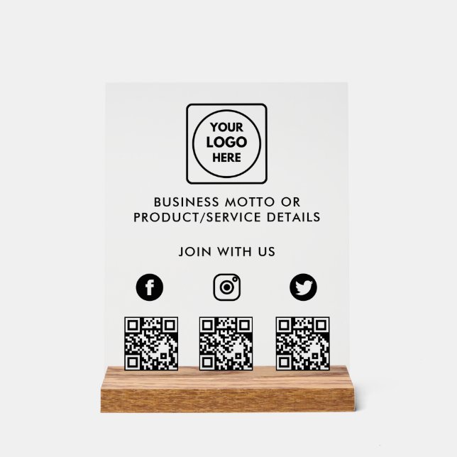 Multi Social QR Logo Acrylic Sign (Front)