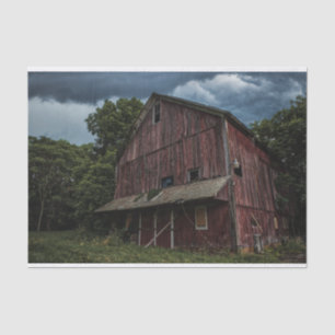 Multi-Story Large Red Barn Under Stormy Skies Tissue Paper