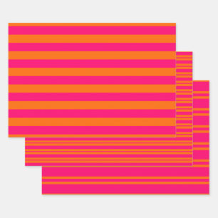 Multi Stripe Patterns DIY Colours Orang Rasp Pink Wrapping Paper Sheet