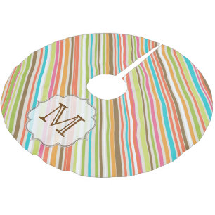 Multi Stripe Print Monogram Initial Tree Skirt