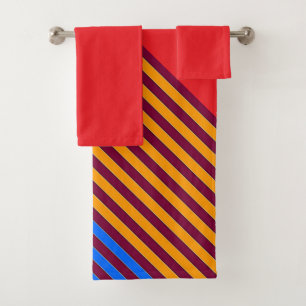 Multi Stripe Red Towel Washcloth Bath Towel Set
