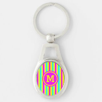 Multi Stripe Yellow Monogram Key Ring