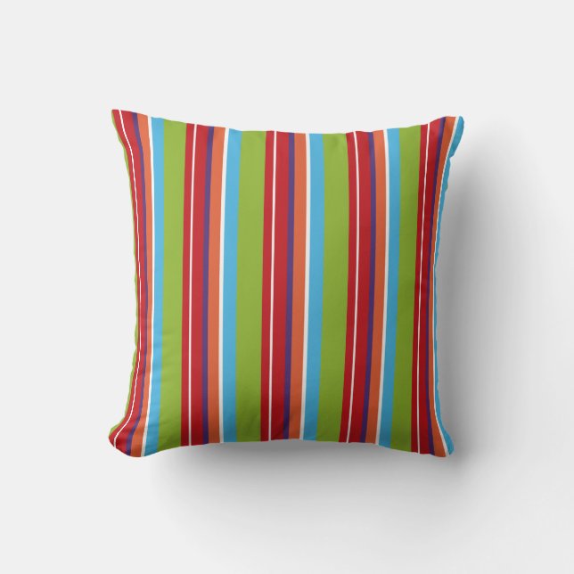 Multi Striped Pillow with Apple Green (Front)