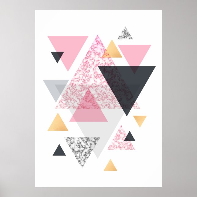 Multi Triangle - Rose Gold and Marble Poster (Front)