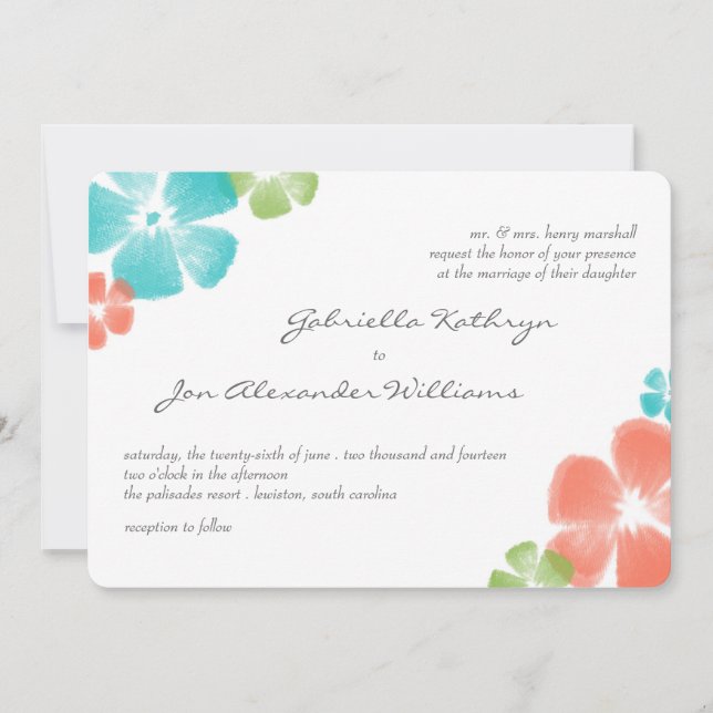 Multi Tropical Watercolor Flowers Wedding Invite (Front)