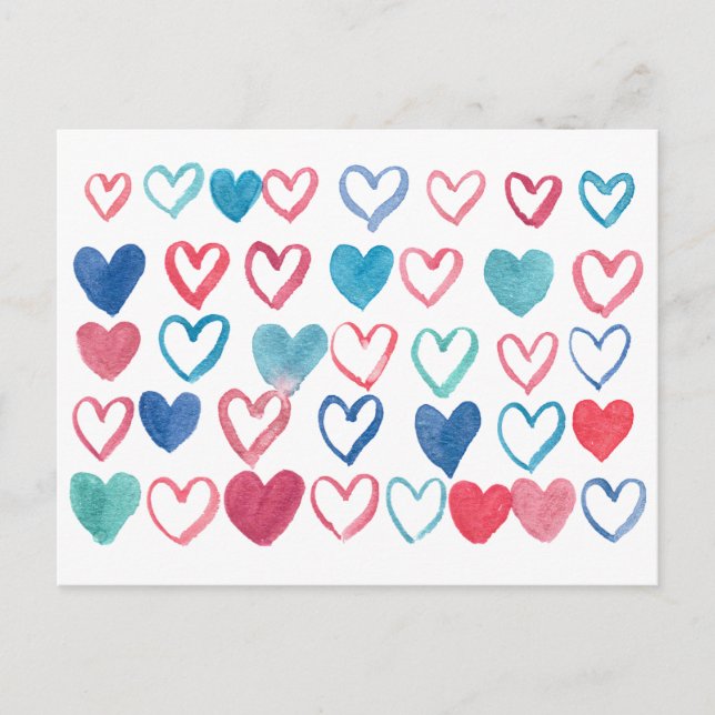 multi watercolor heart postcard (Front)
