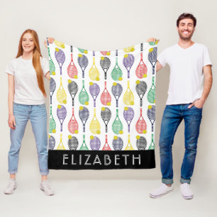Multi White Tennis Personalised Name or Monogram Fleece Blanket