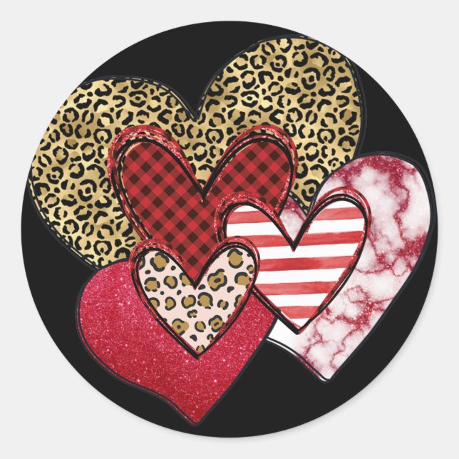 Multi wild hearts  classic round sticker (Front)