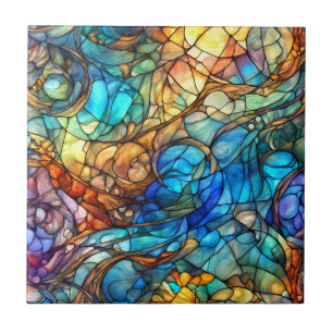 Multicolor Abstract 77 Stained Glass style Tile